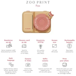 Idealne W Podróży|6 Lat+ | The Zoofamily Aparat cyfrowy z drukarką dla dzieci Zoo Print - Fox