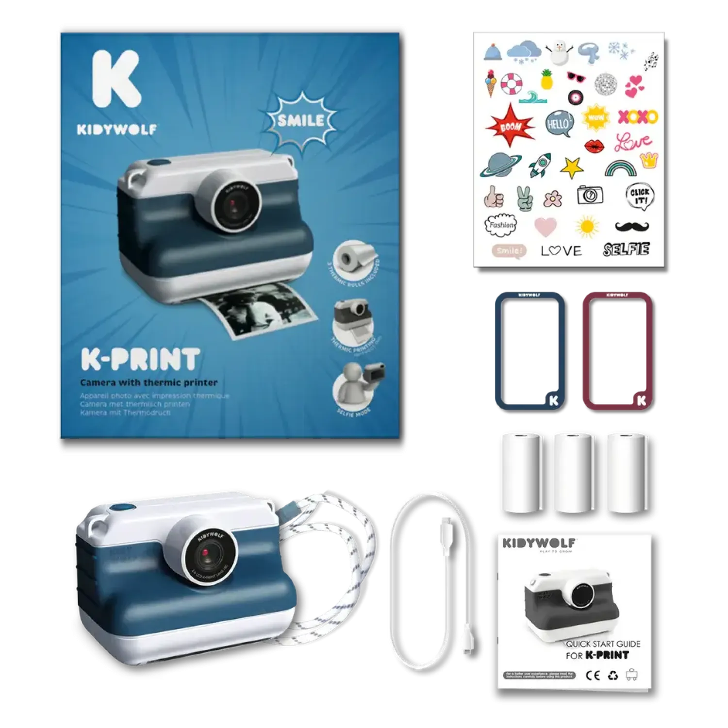 Idealne W Podróży|8 Lat+ | Kidywolf Aparat z drukarką dla dzieci K-PRINT - BLUE