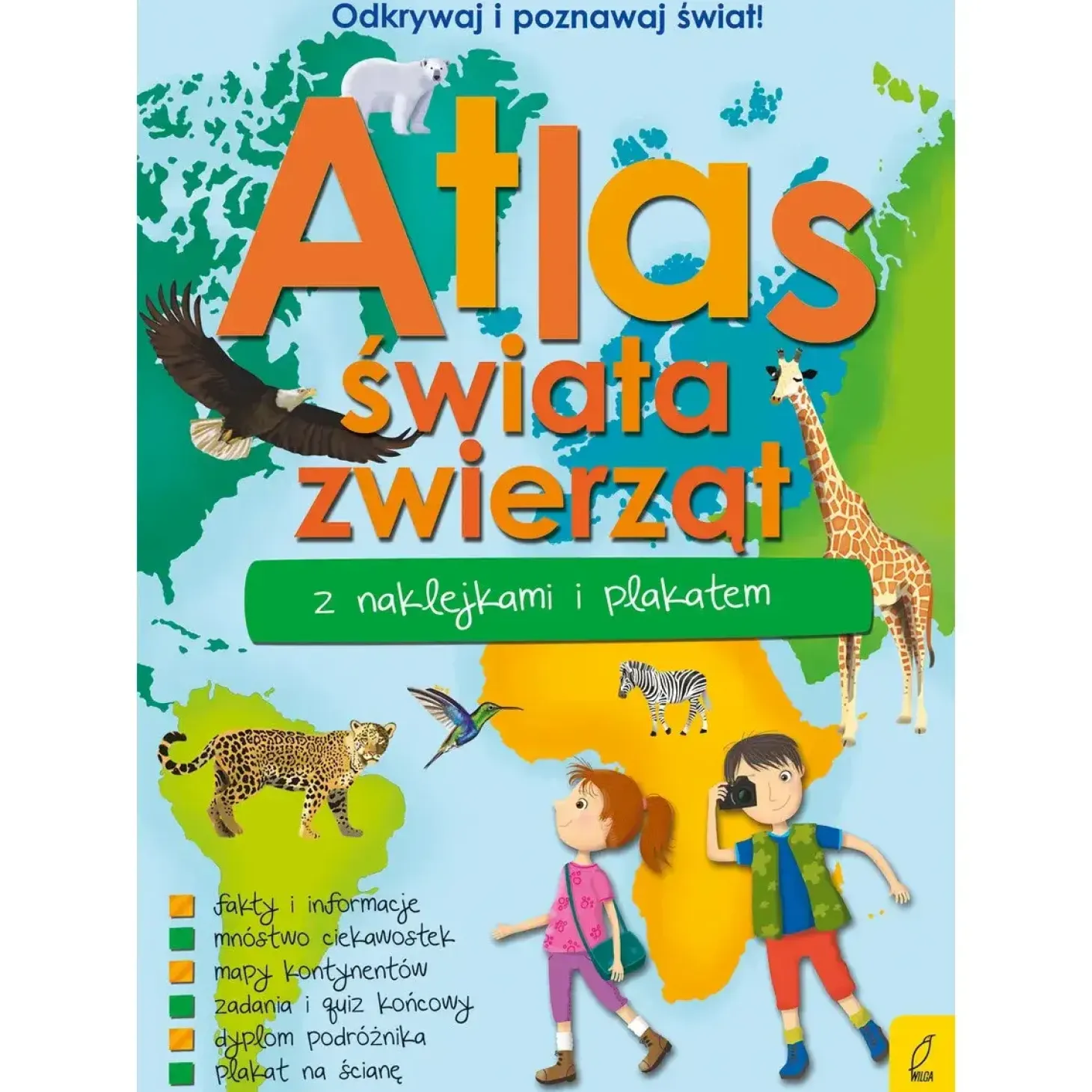 Atlas zwierząt świata z naklejkami i plakatem