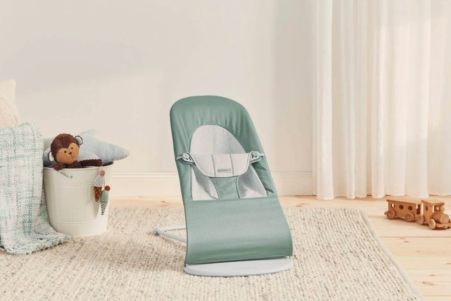 BABYBJORN - leżaczek BALANCE SOFT WOVEN JERSEY, light sage - grey