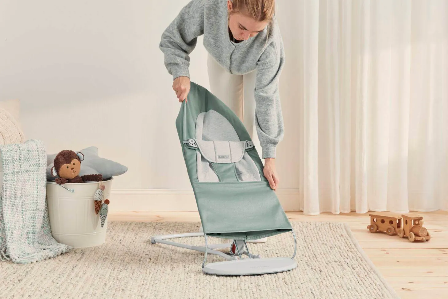BABYBJORN - leżaczek BALANCE SOFT WOVEN JERSEY, light sage - grey
