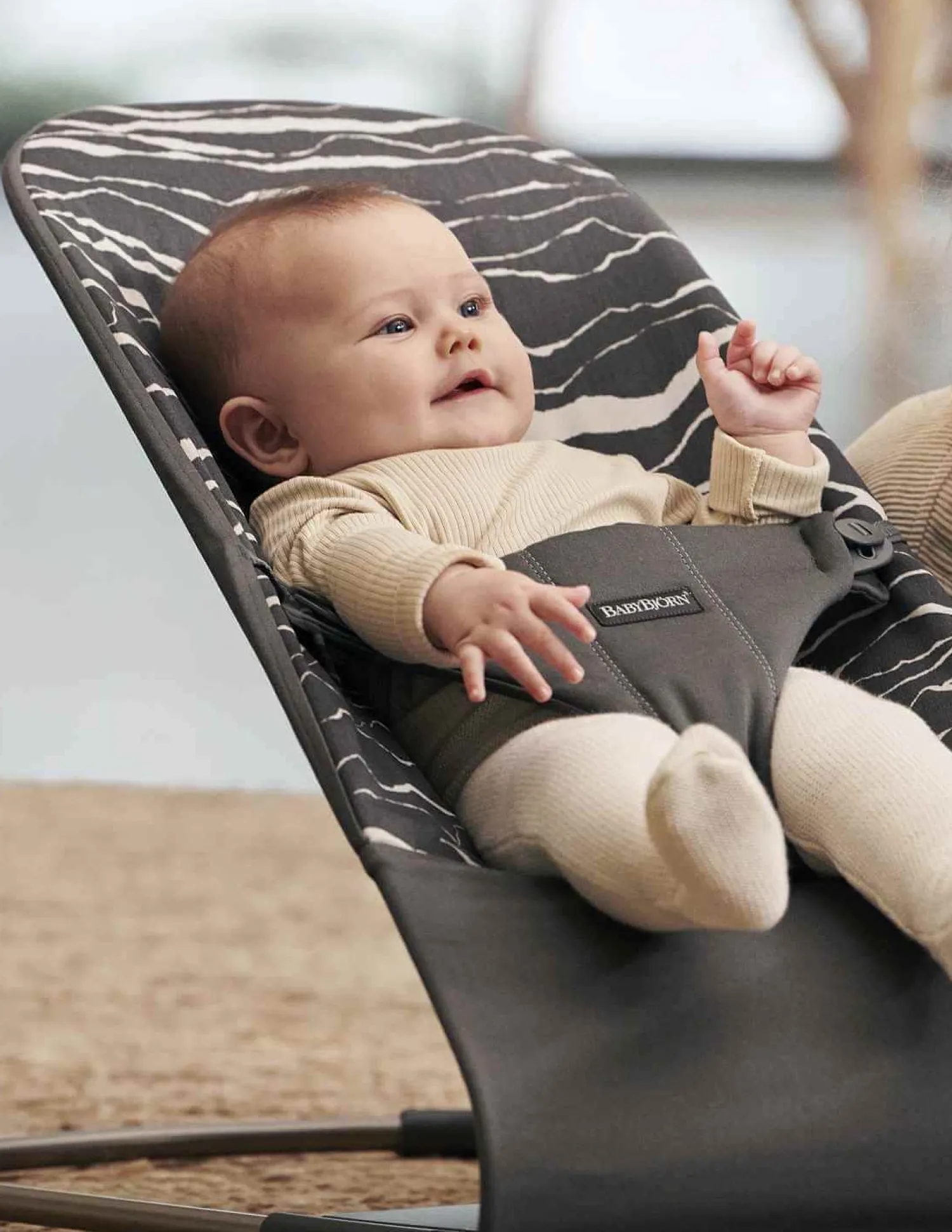 Bujaczki I Leżaczki|Foteliki I Pufy | BabyBjorn - leżaczek BLISS COTTON, Landscape Print, Antracyt