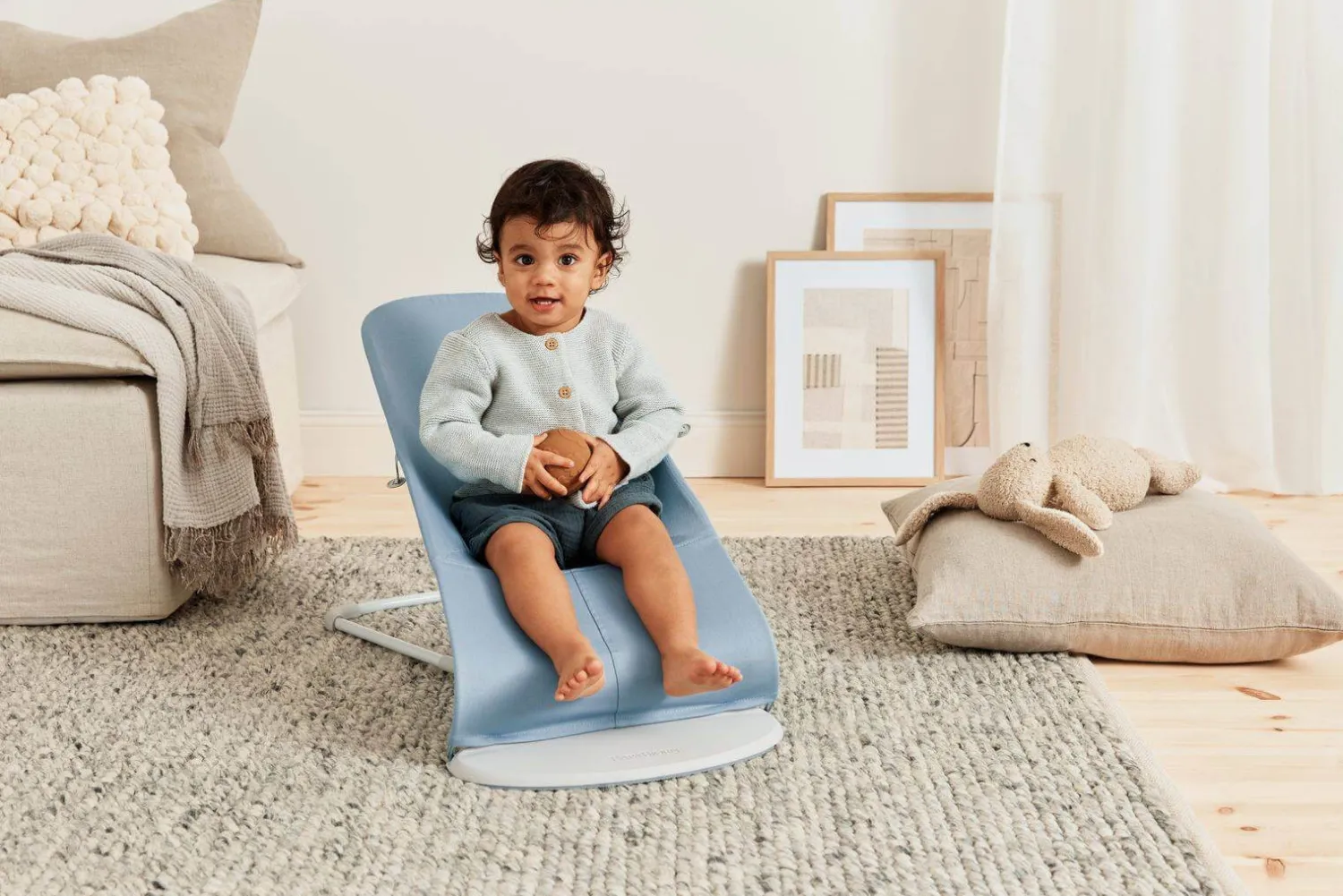 Bujaczki I Leżaczki|Foteliki I Pufy | BabyBjorn - leżaczek BLISS WOVEN, Petal Quilt, Niebieski