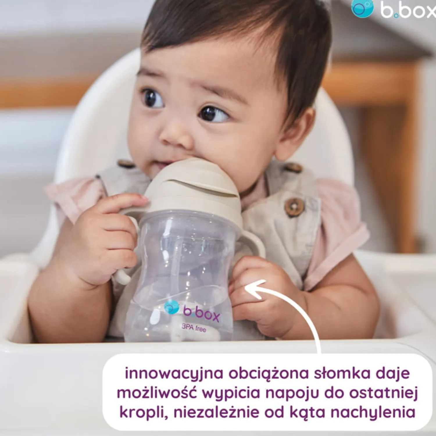 Bidony I Butelki|Bidony I Butelki | b.box Bidon ze słomką 240 ml, LATTE