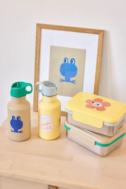 Bidony I Butelki|Bidony I Butelki | Lassig Bidon ze stali nierdzewnej z ustnikiem i uchwytem, 500 ml Happy Trails Frog