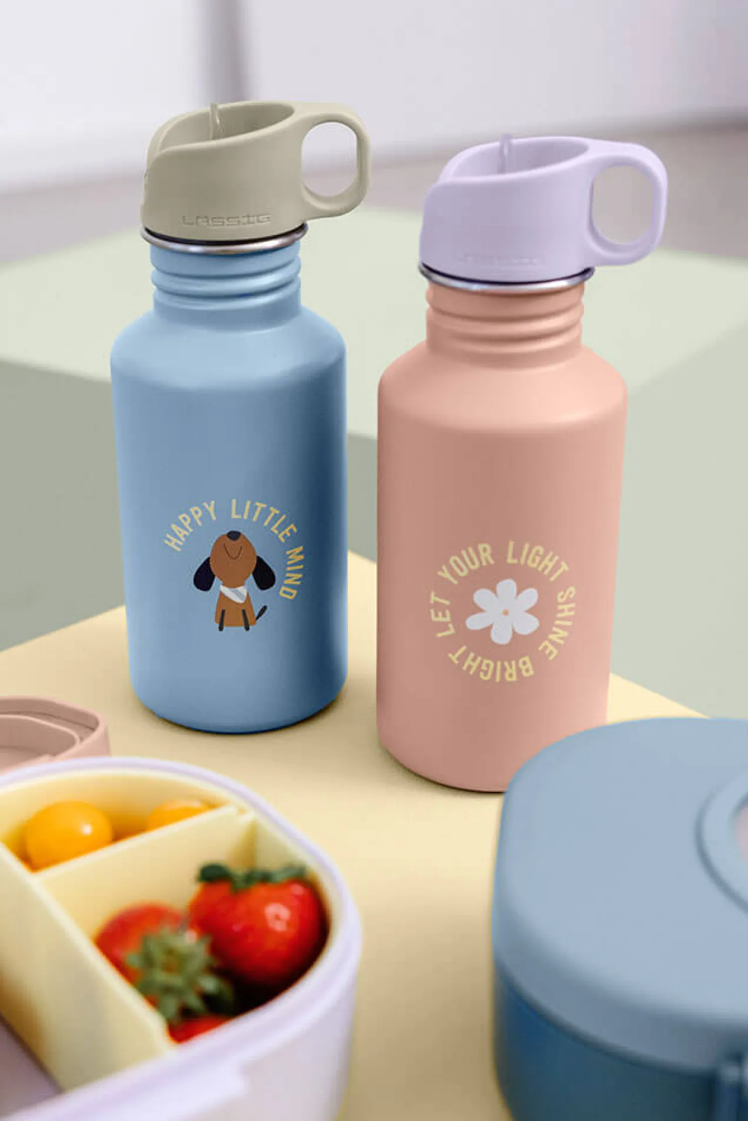 Bidony I Butelki|Bidony I Butelki | Lassig Bidon ze stali nierdzewnej z ustnikiem i uchwytem 500 ml Pattern Party blue & green