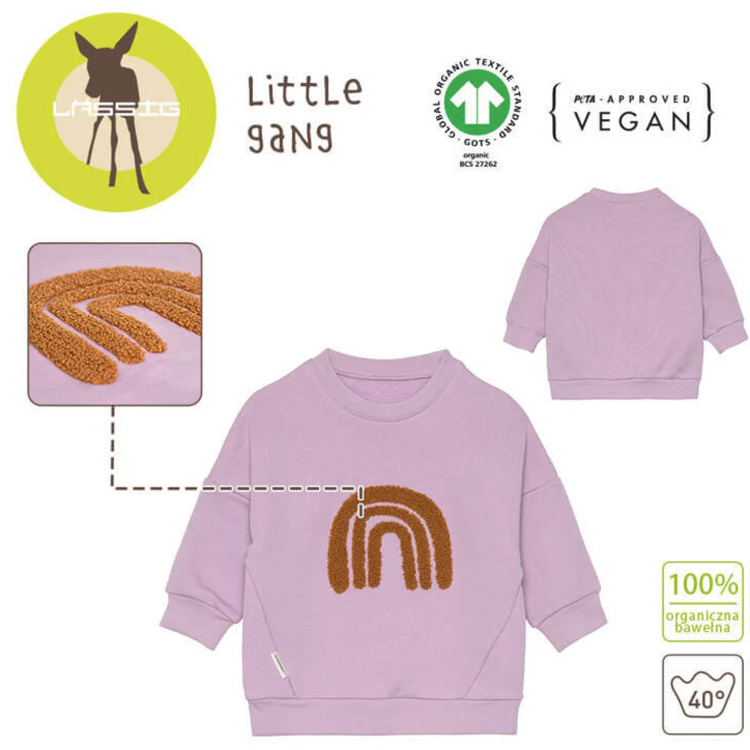 Bluza z bawełny organicznej GOTS Little Gang Rainbow lilac