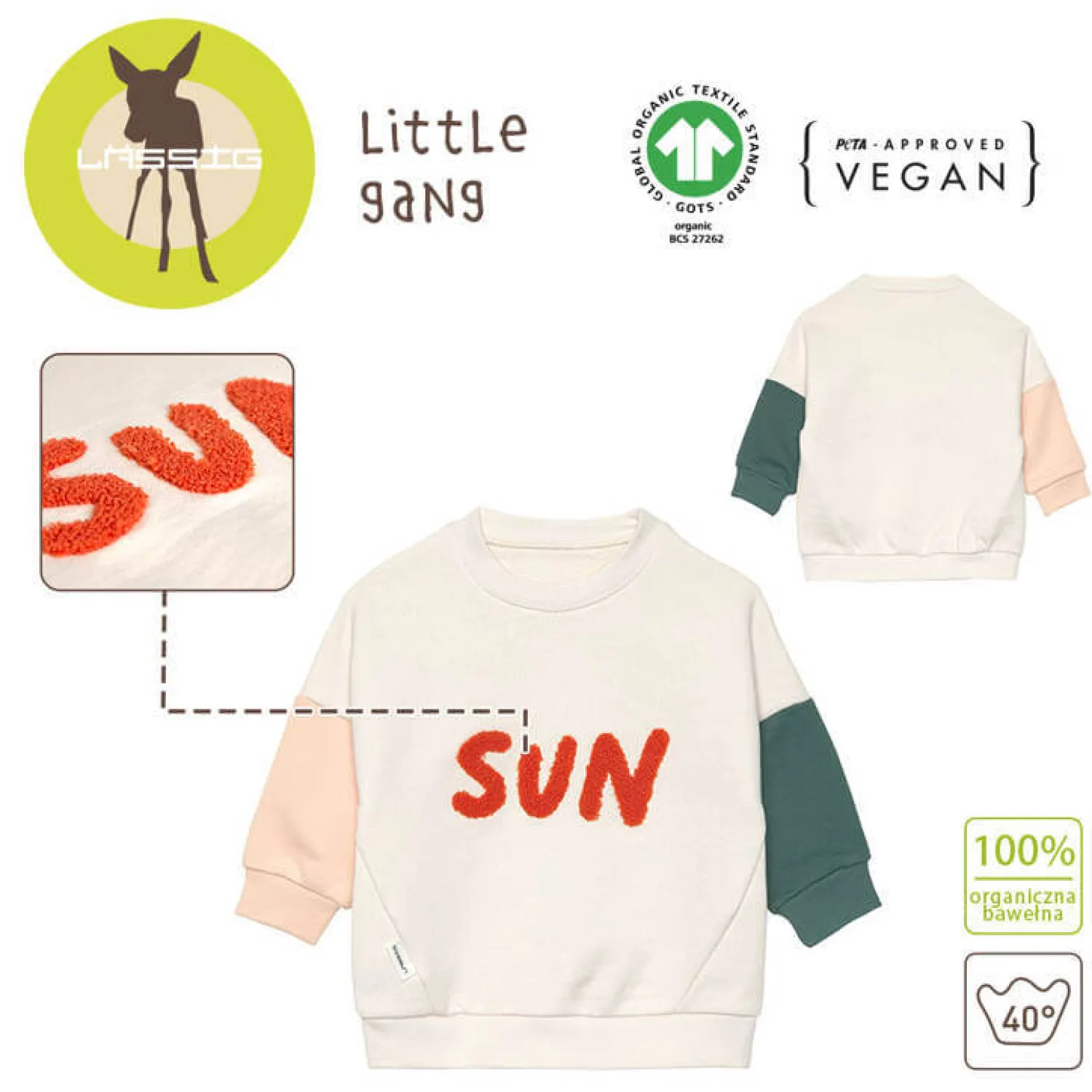 Ubranka Dziecięce | Lassig Bluza z bawełny organicznej GOTS Little Gang Sun milky