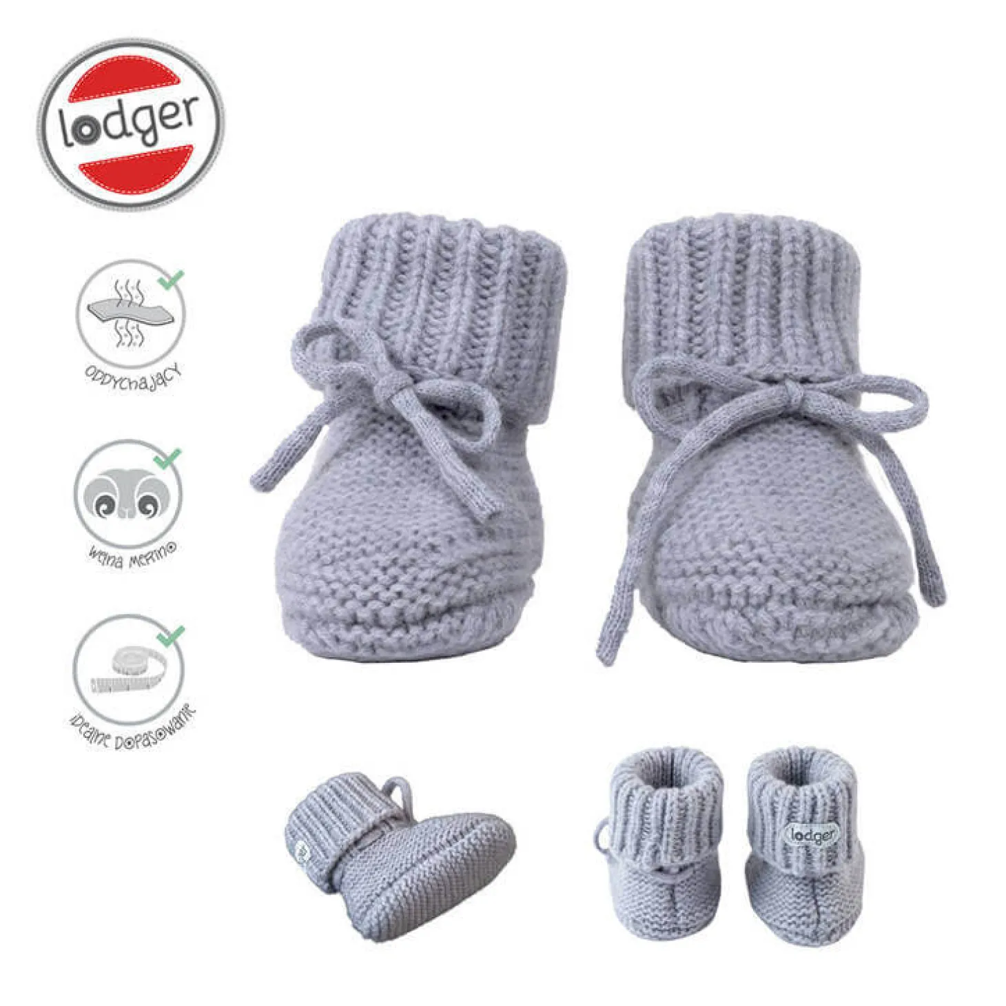 Buciki niechodki z wełny merino 100% - szare Drizzle