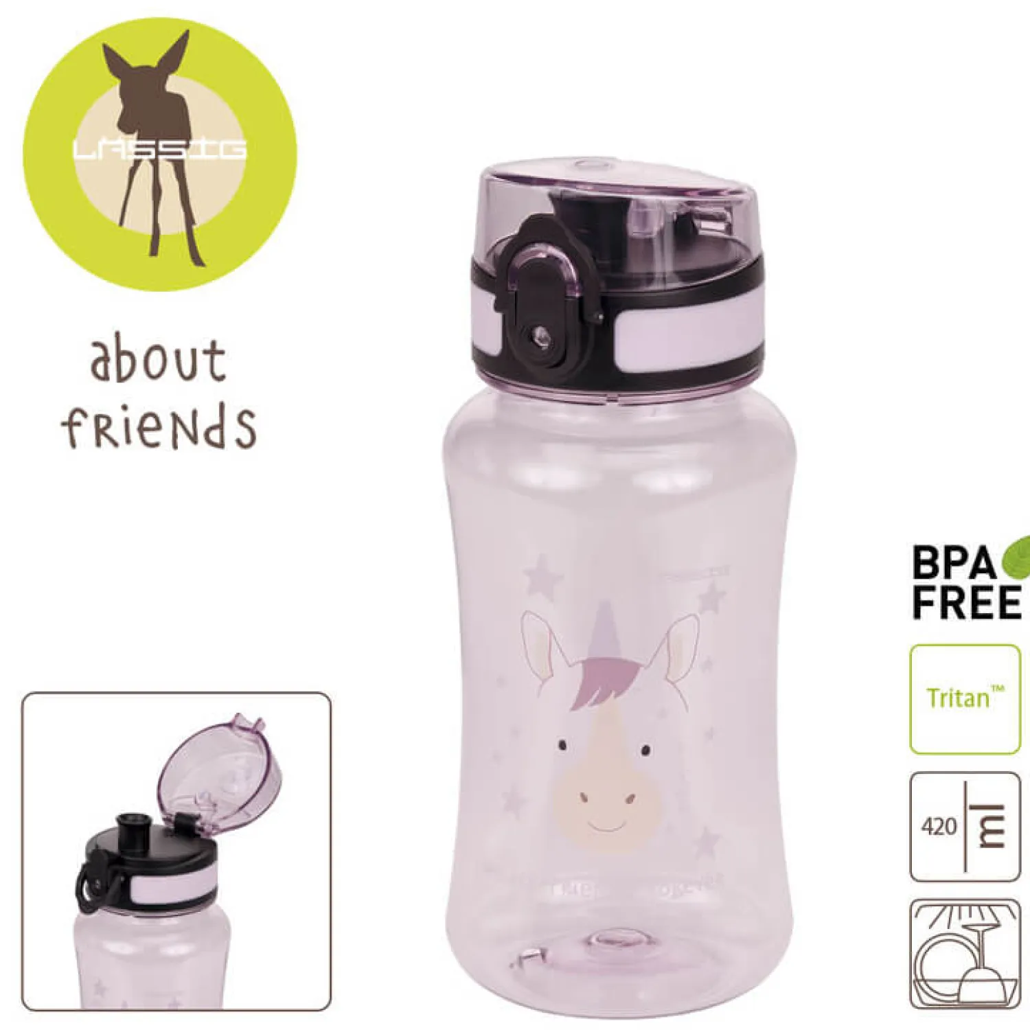 Bidony I Butelki|Bidony I Butelki | Lassig Butelka, bidon tritanowy About Friends - Jednorożec, 420ml