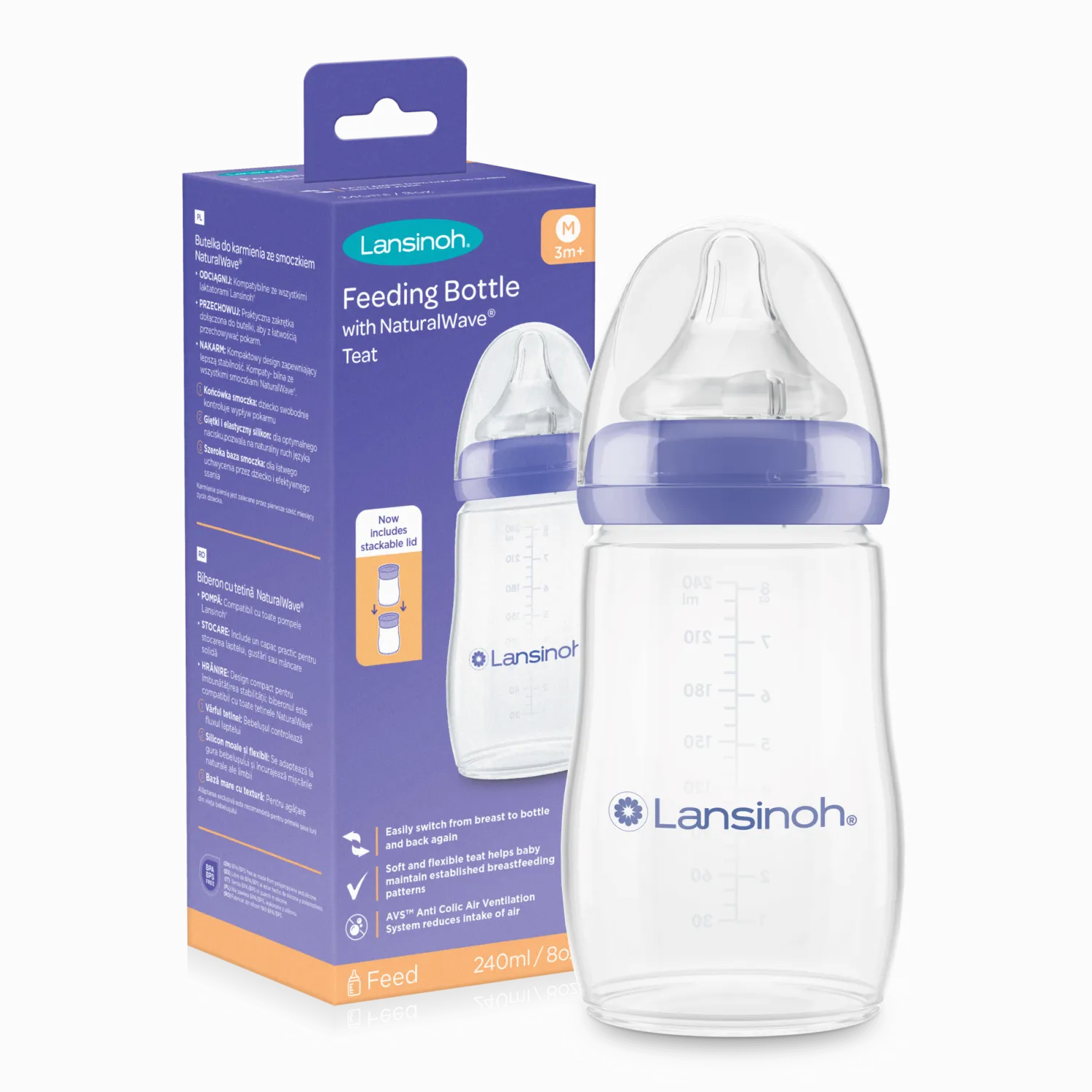 Butelki Do Karmienia|Butelki I Akcesoria | Lansinoh Butelka do karmienia 240 ml ze smoczkiem Natural Wave™ o średnim przepływie