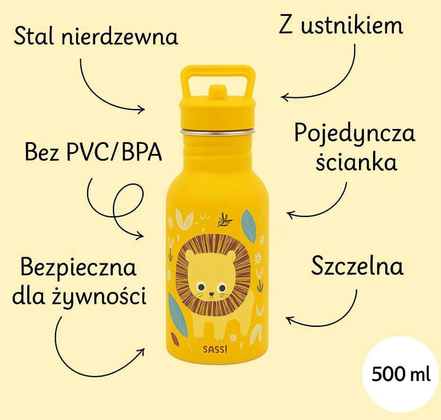 Bidony I Butelki|Bidony I Butelki | SASSI Butelka na wodę bidon 500 ml - Lew
