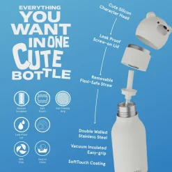 Butelka termiczna ze słomką Bestie, 460 ml - Niedźwiedź polarny