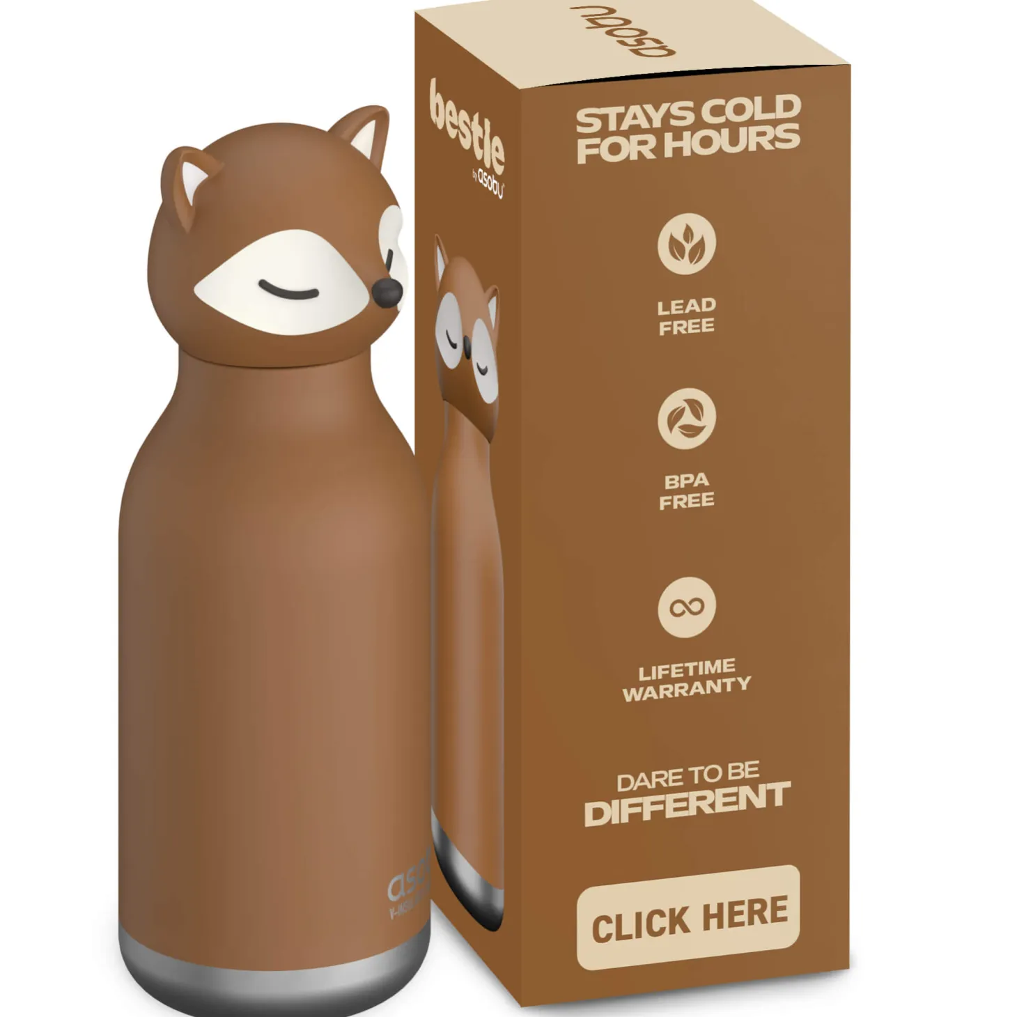 Butelka termiczna ze słomką Bestie, 460 ml - Lis