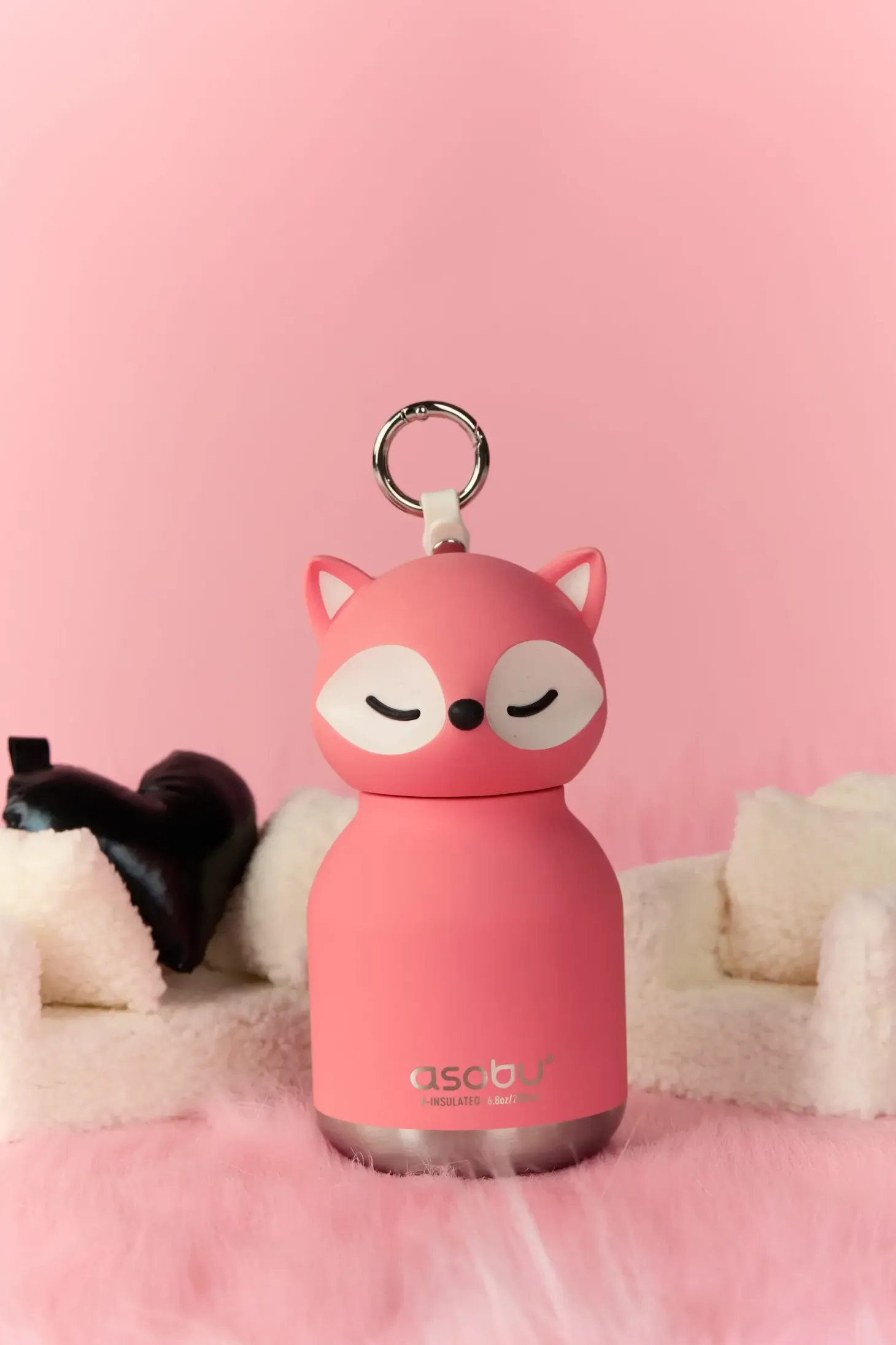 Butelka termiczna ze słomką Mini Bestie, 200 ml - Różowy Lis