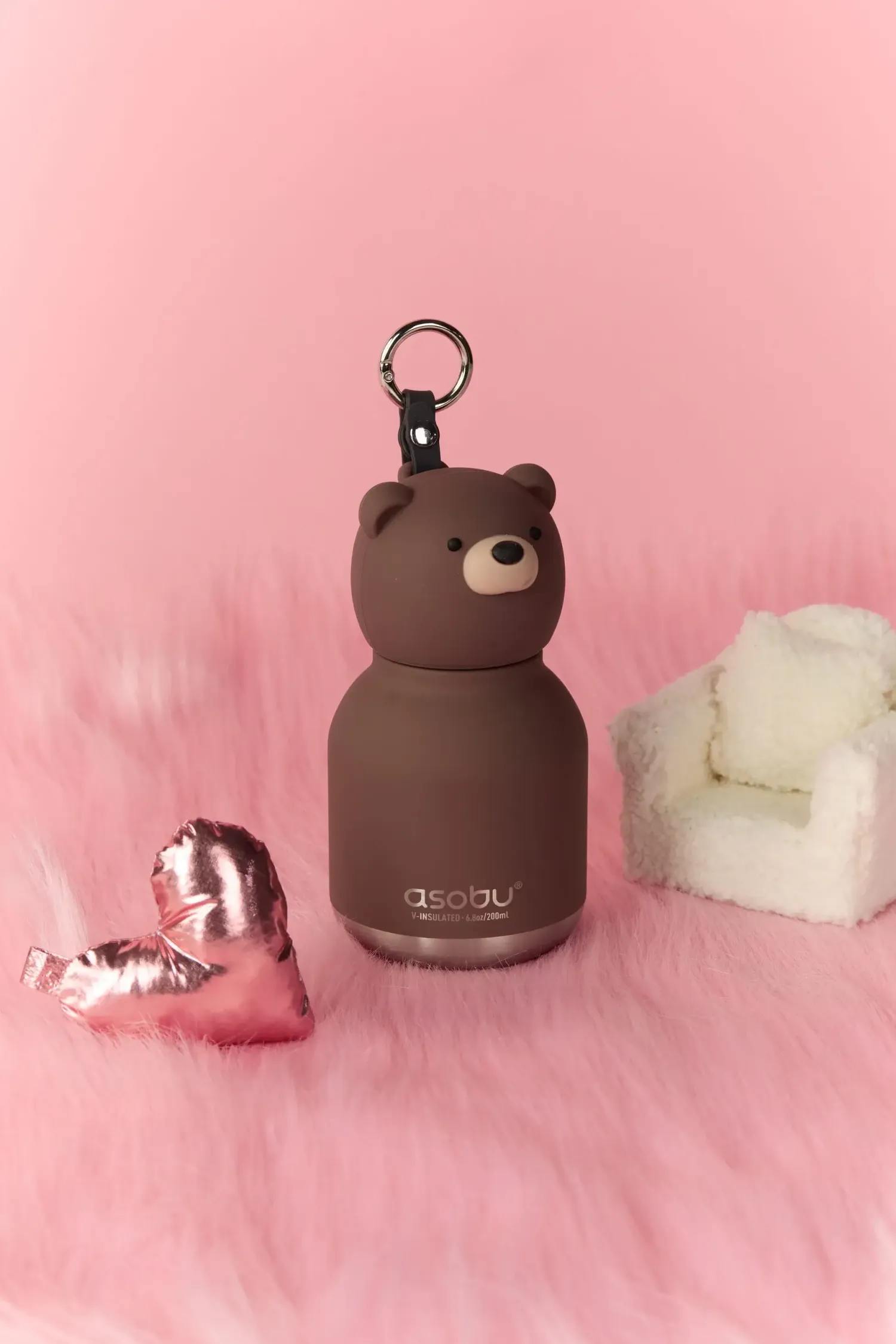 Bidony I Butelki|Bidony I Butelki | Asobu Butelka termiczna ze słomką Mini Bestie, 200 ml - Brązowy Niedźwiedź