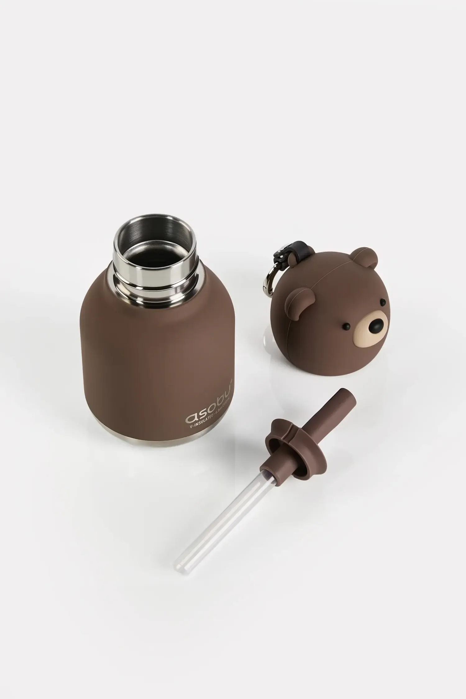 Bidony I Butelki|Bidony I Butelki | Asobu Butelka termiczna ze słomką Mini Bestie, 200 ml - Brązowy Niedźwiedź