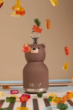 Bidony I Butelki|Bidony I Butelki | Asobu Butelka termiczna ze słomką Mini Bestie, 200 ml - Brązowy Niedźwiedź