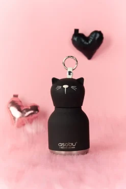 Bidony I Butelki|Bidony I Butelki | Asobu Butelka termiczna ze słomką Mini Bestie, 200 ml - Czarny Kot