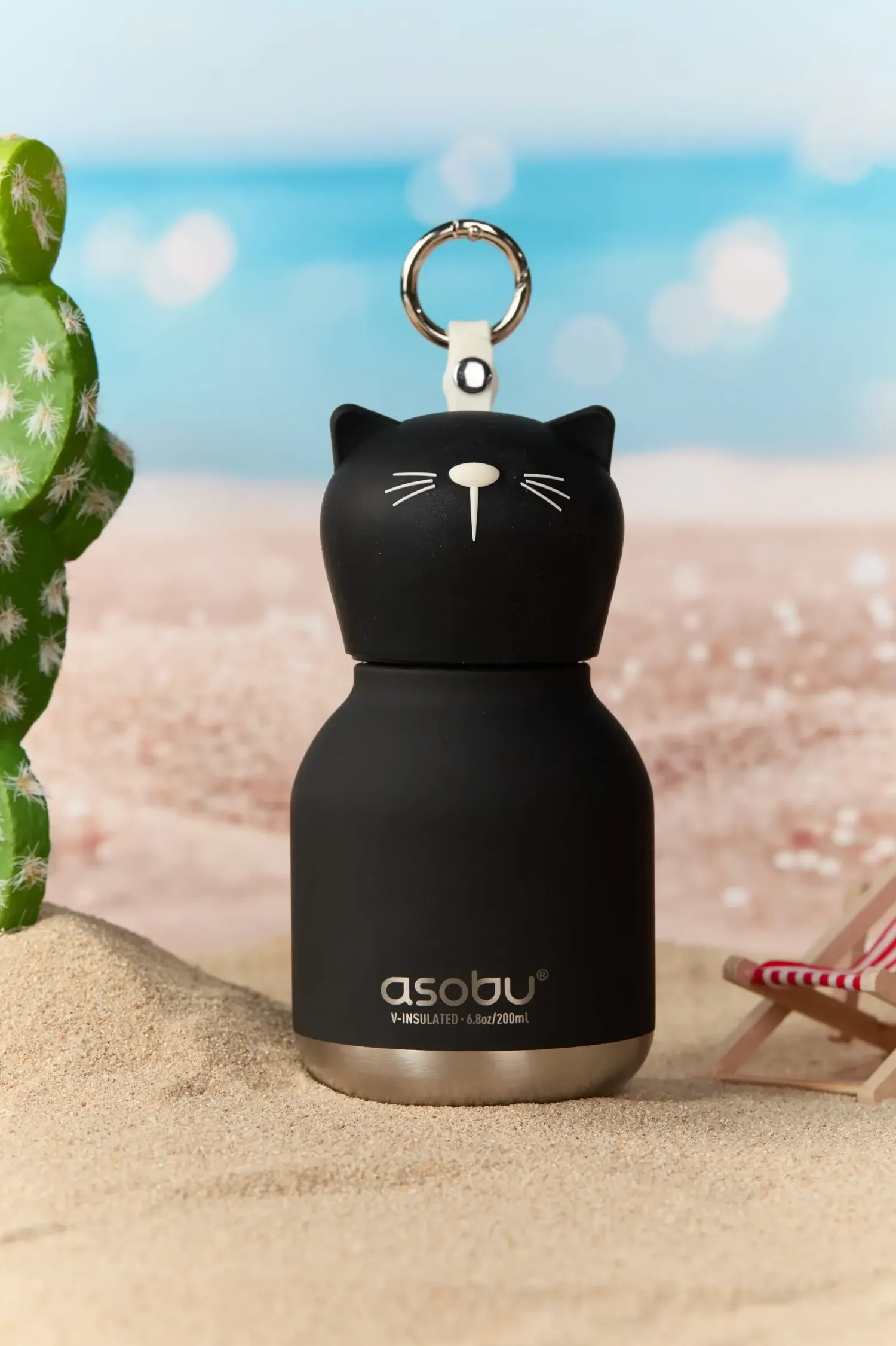 Bidony I Butelki|Bidony I Butelki | Asobu Butelka termiczna ze słomką Mini Bestie, 200 ml - Czarny Kot