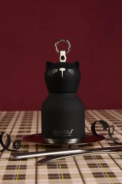 Bidony I Butelki|Bidony I Butelki | Asobu Butelka termiczna ze słomką Mini Bestie, 200 ml - Czarny Kot