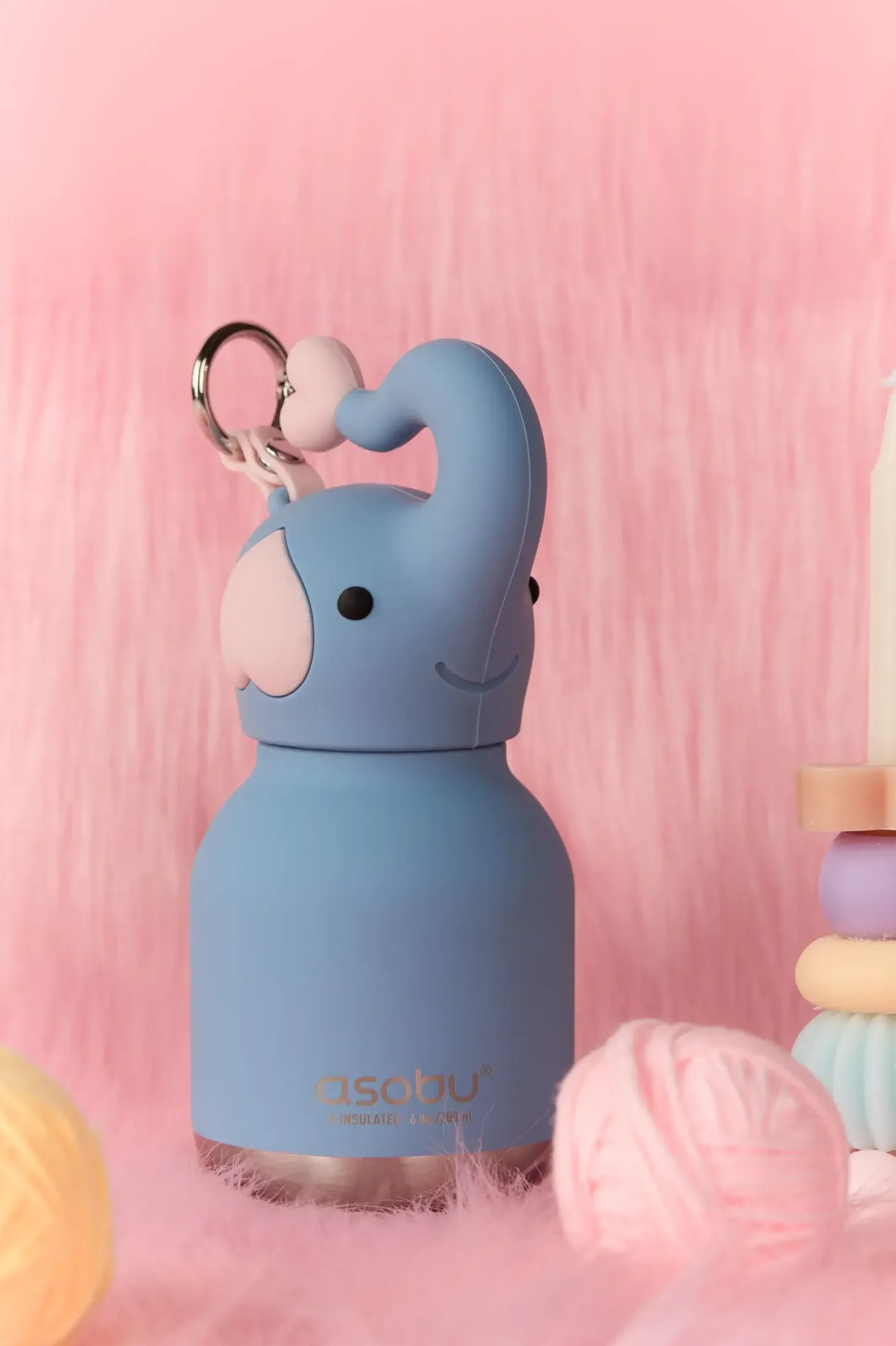 Butelka termiczna ze słomką Mini Bestie, 200 ml - Słoń
