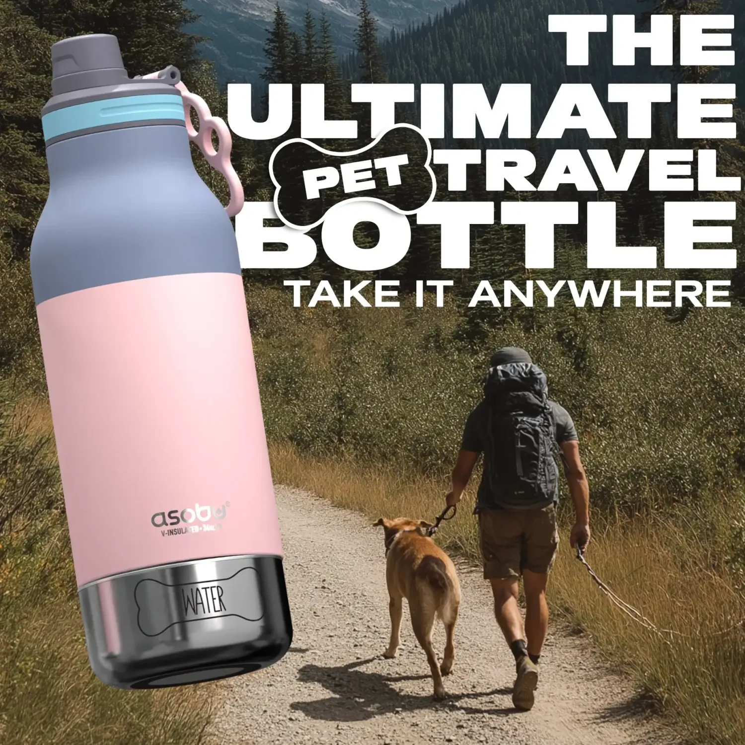 Ułatwiacze Życia|Butelki I Bidony | Asobu Butelka z miskami dla psa Buddy, 1L - pastel pink
