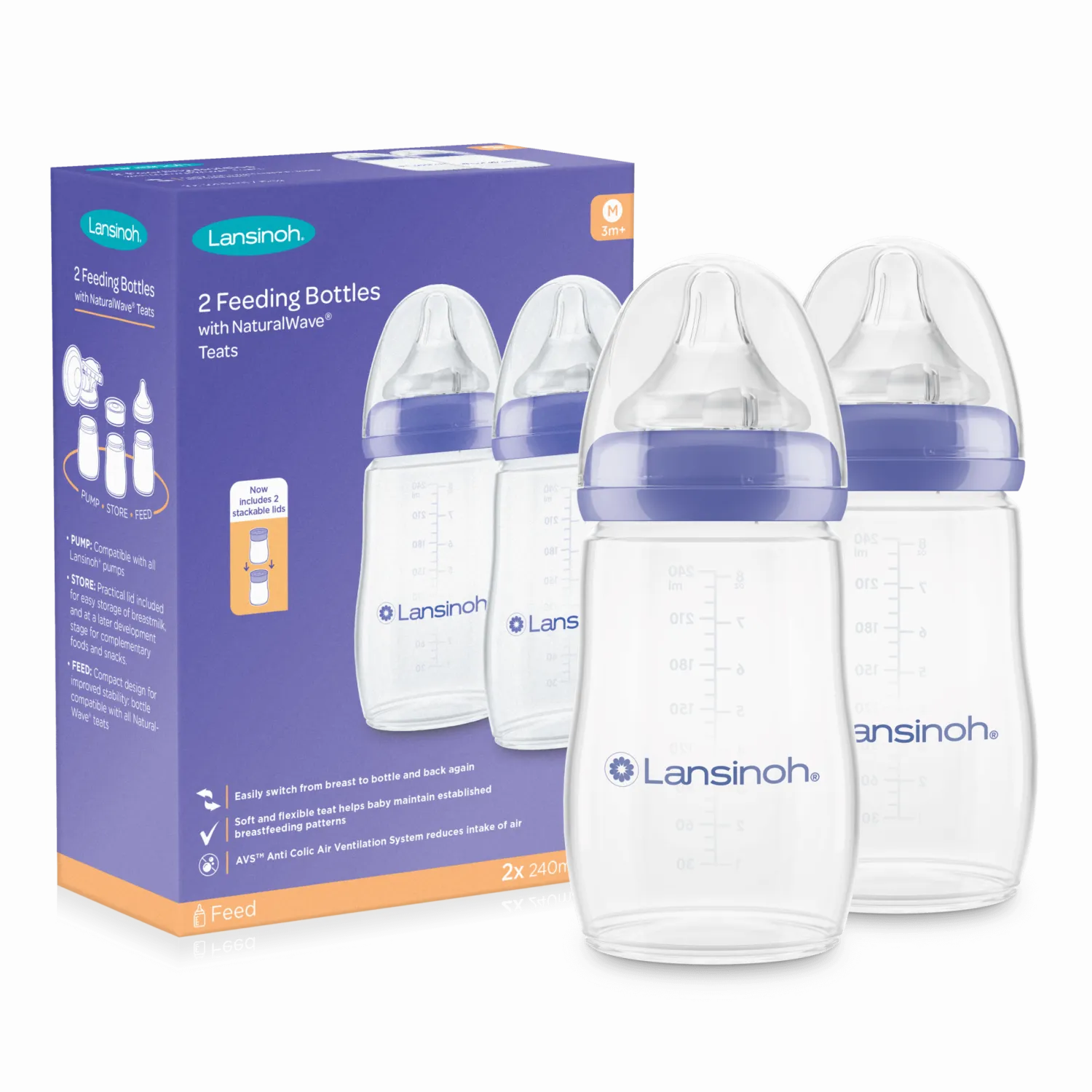 Butelki Do Karmienia|Butelki I Akcesoria | Lansinoh Butelki do karmienia ze smoczkami Natural Wave™ - Duo Pack 2 x 240 ml