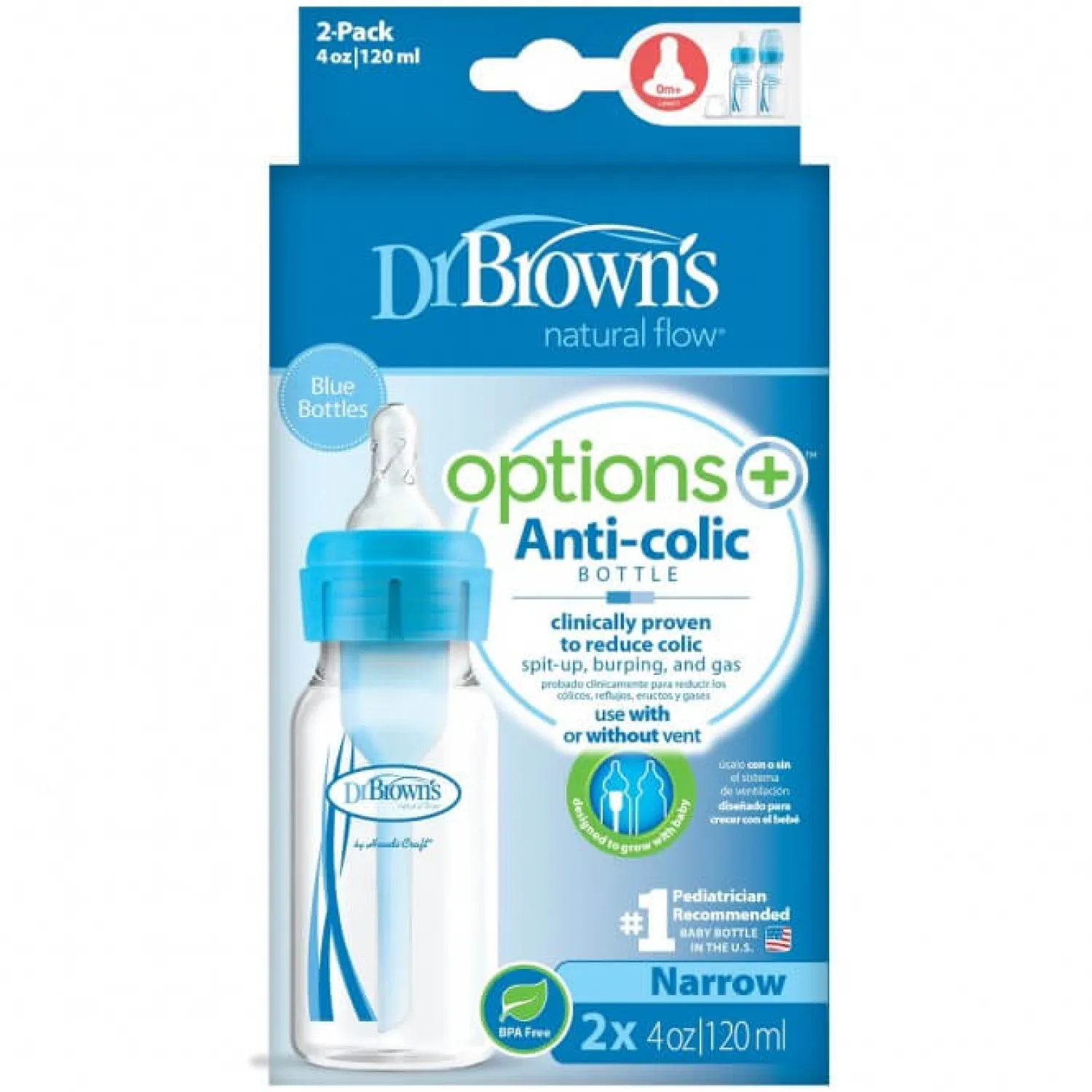 Butelki Do Karmienia|Butelki I Akcesoria | Dr Brown's Butelki standard 120 ml Options+, 2 szt. - niebieskie