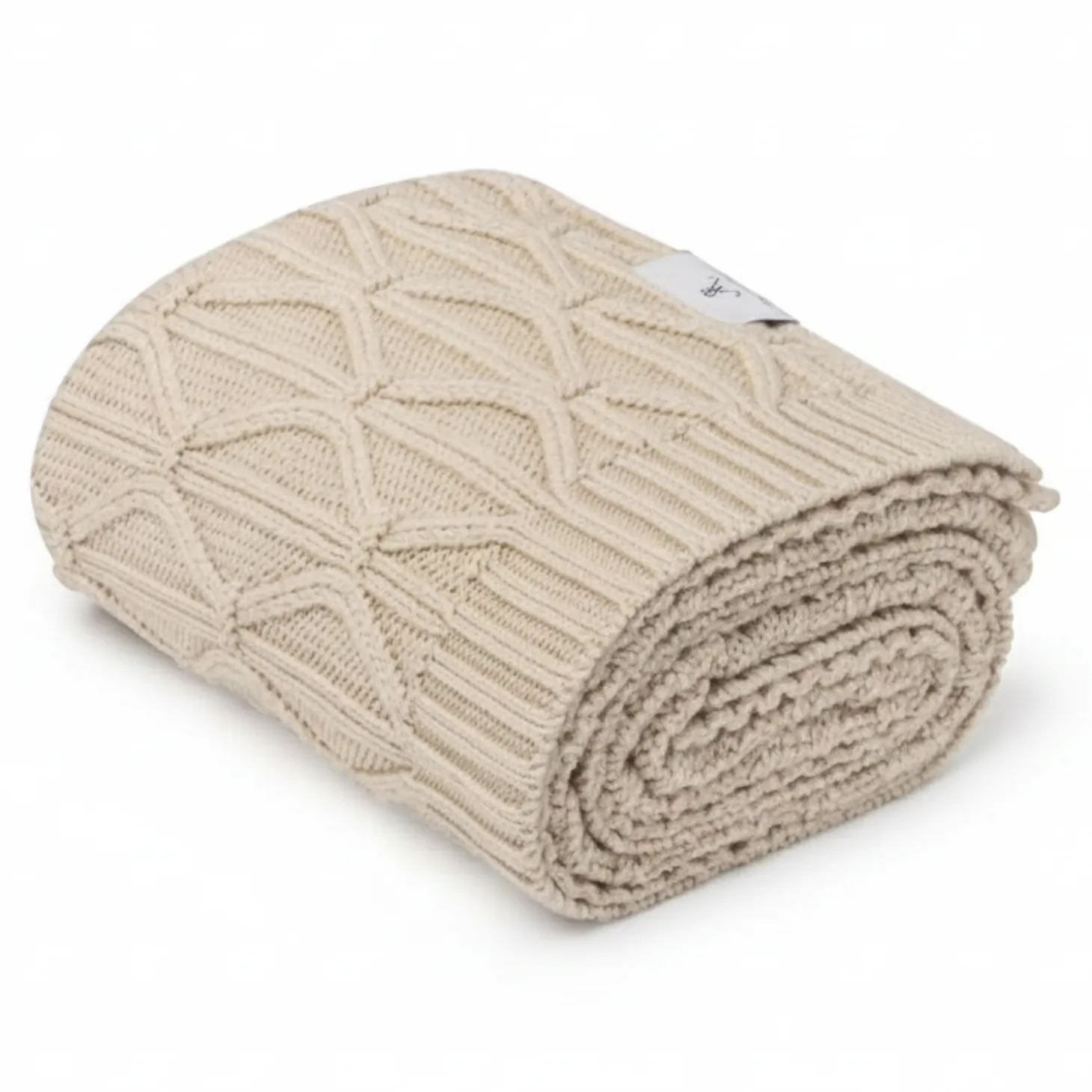 Ciepły kocyk ze 100% wełny merino warm beige Wave - premium collection