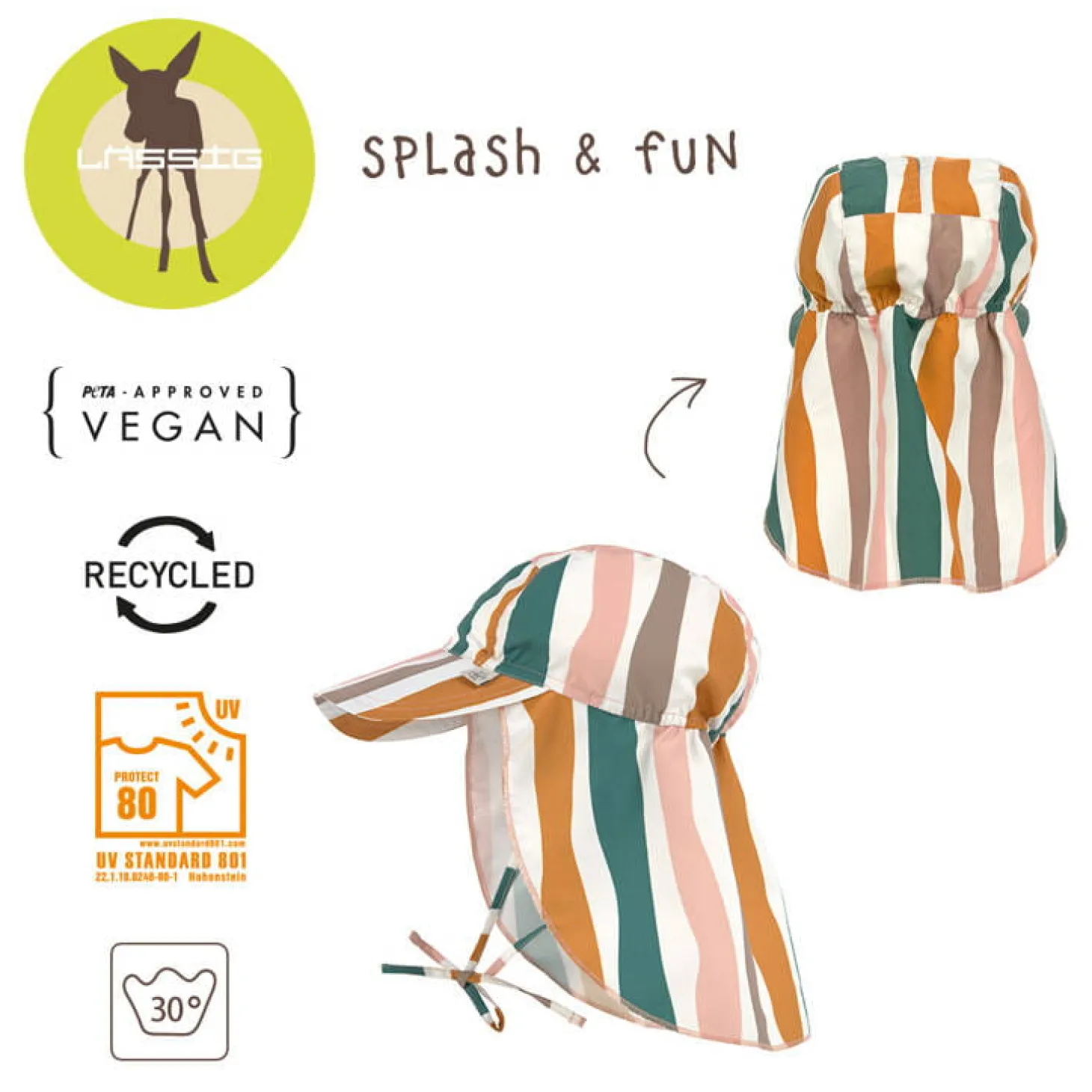 Czapka przeciwsłoneczna z daszkiem i osłoną karku UV80 Splash & Fun Fale pink-nature