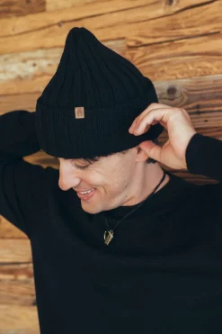 Czapki | Kopyto Czapka w prążek 100% wełny merino Rosomak - jeansowy