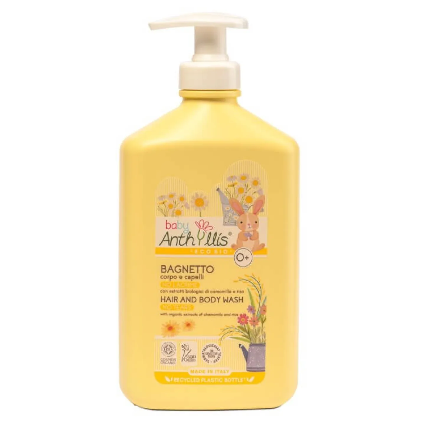 Delikatny bio płyn do kąpieli i szampon 2w1, BEZ ŁEZ, z organicznym rumiankiem i proteinami ryżu, 500 ml