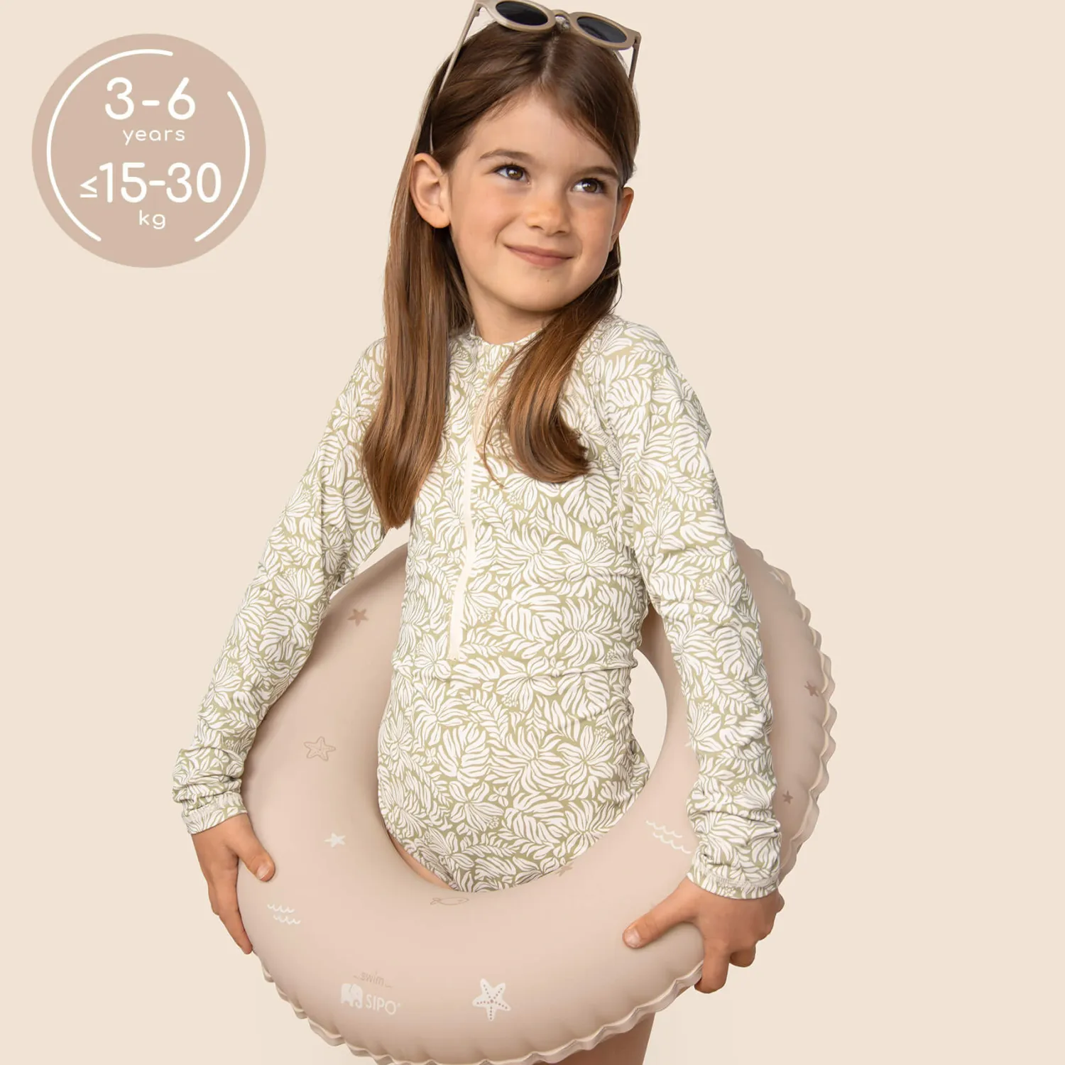 6 Lat+|Do Kąpieli | SIPO Dmuchane koło do pływania dla dzieci 3-6 lat (15-30 kg) - beżowe