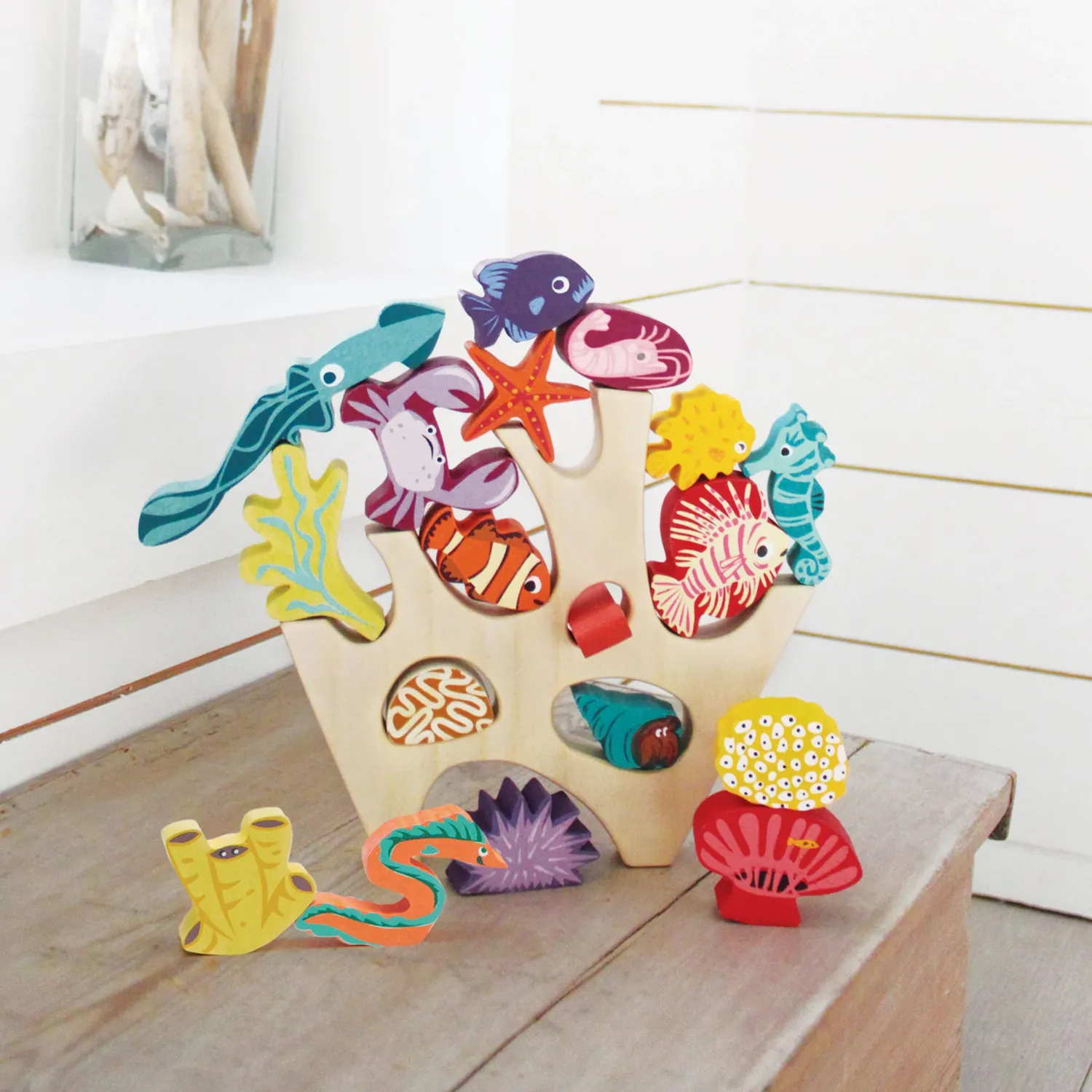 6 Lat+|3 Lata + | Tender Leaf Toys Drewniana gra zręcznościowa - Mieszkańcy rafy