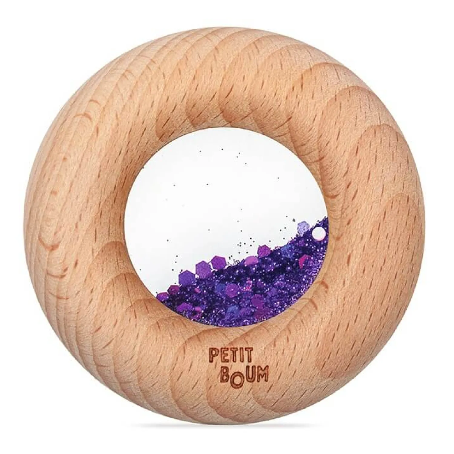 12M+|Sensoryczne | Petit Boum Drewniana zabawka sensoryczna Donut Calm - fioletowy