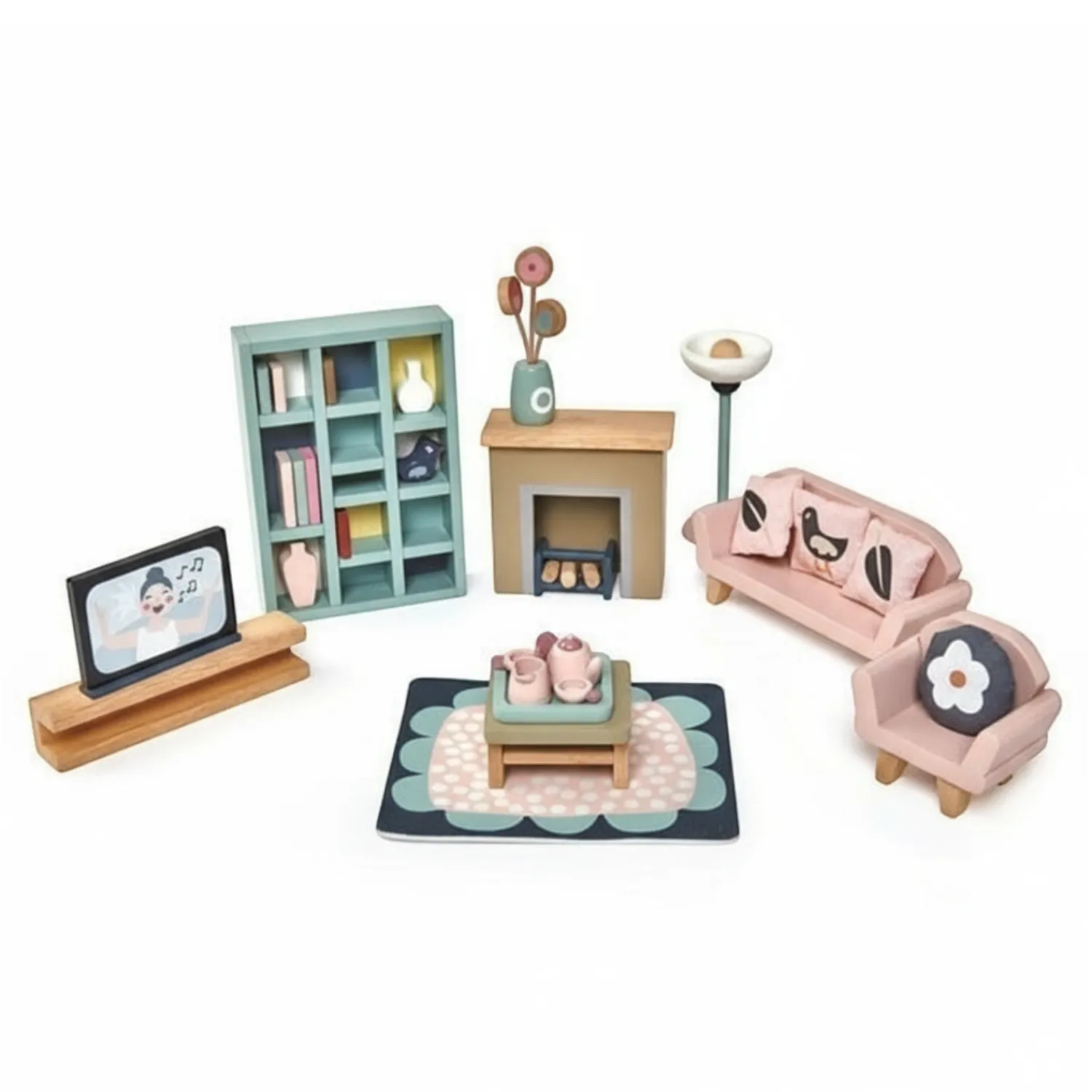 3 Lata +|2 Lata + | Tender Leaf Toys Drewniane meble do domku dla lalek - salon