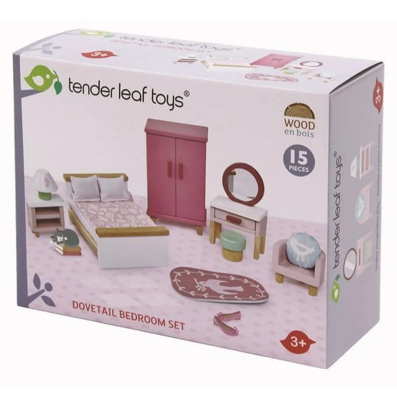 3 Lata +|2 Lata + | Tender Leaf Toys Drewniane meble do domku dla lalek - sypialnia