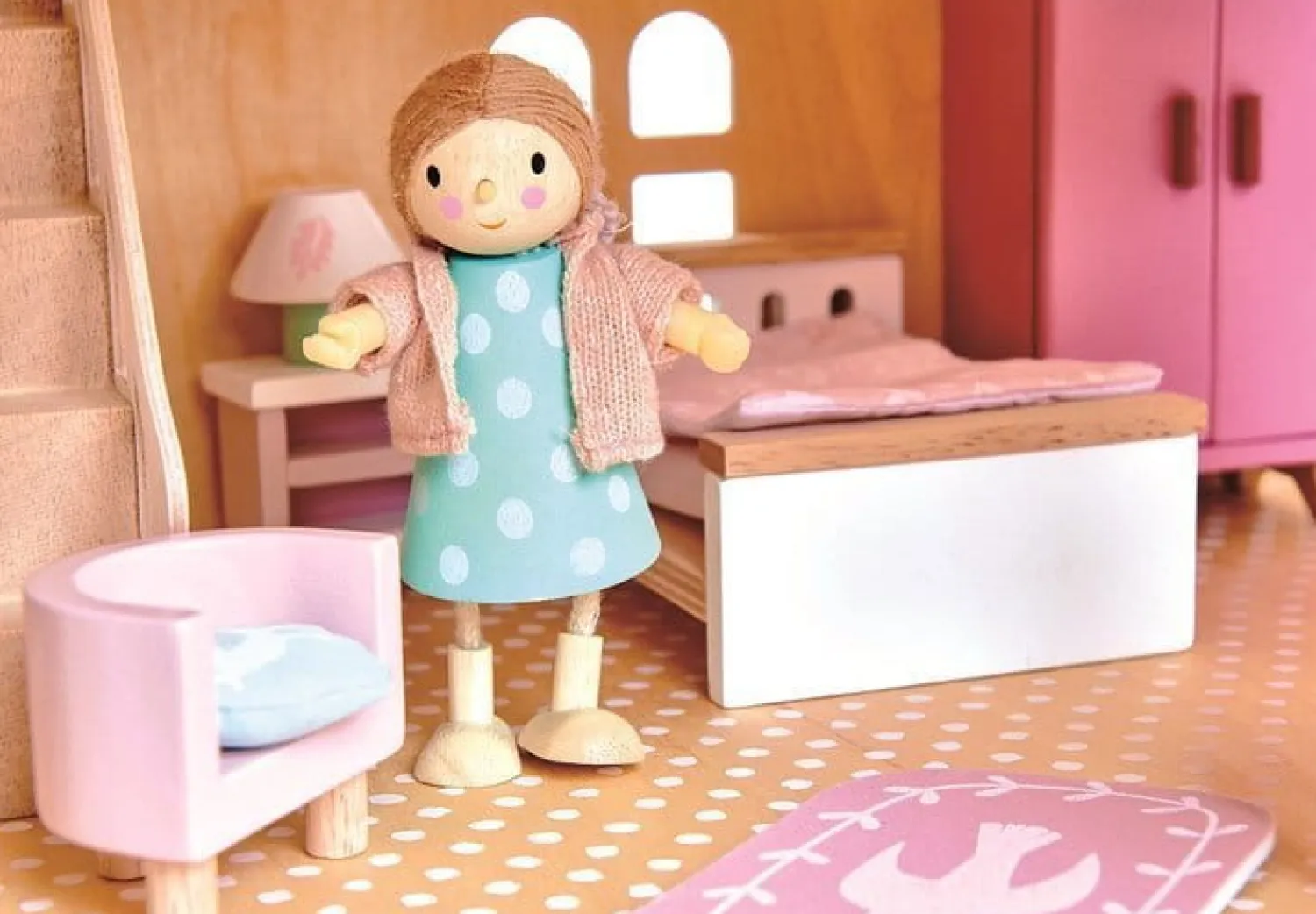 3 Lata +|2 Lata + | Tender Leaf Toys Drewniane meble do domku dla lalek - sypialnia