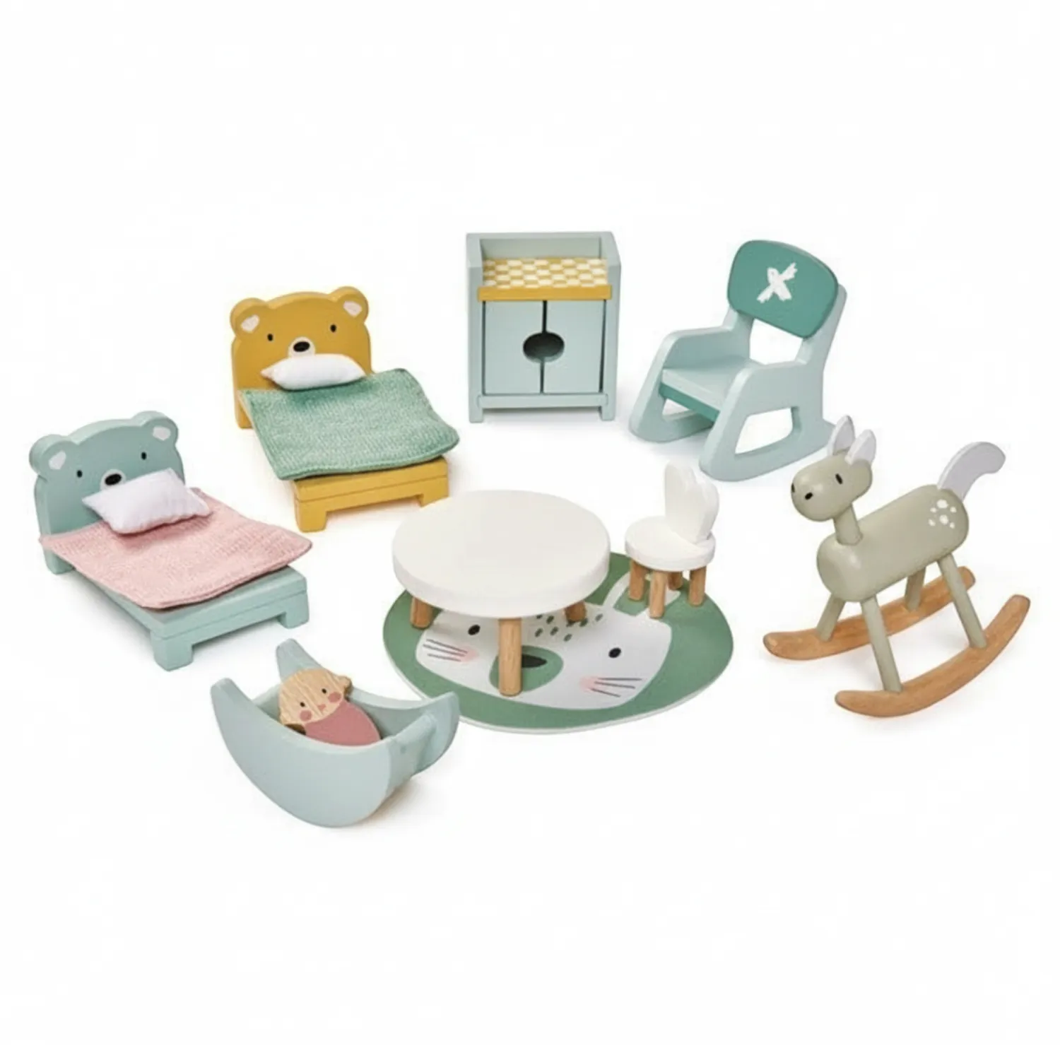 3 Lata +|2 Lata + | Tender Leaf Toys Drewniane meble do domku dla lalek - pokój dziecięcy