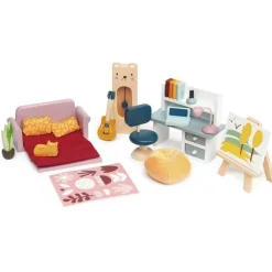 2 Lata +|Akcesoria Dla Lalek | Tender Leaf Toys Drewniane meble do domku dla lalek - pokój młodzieżowy