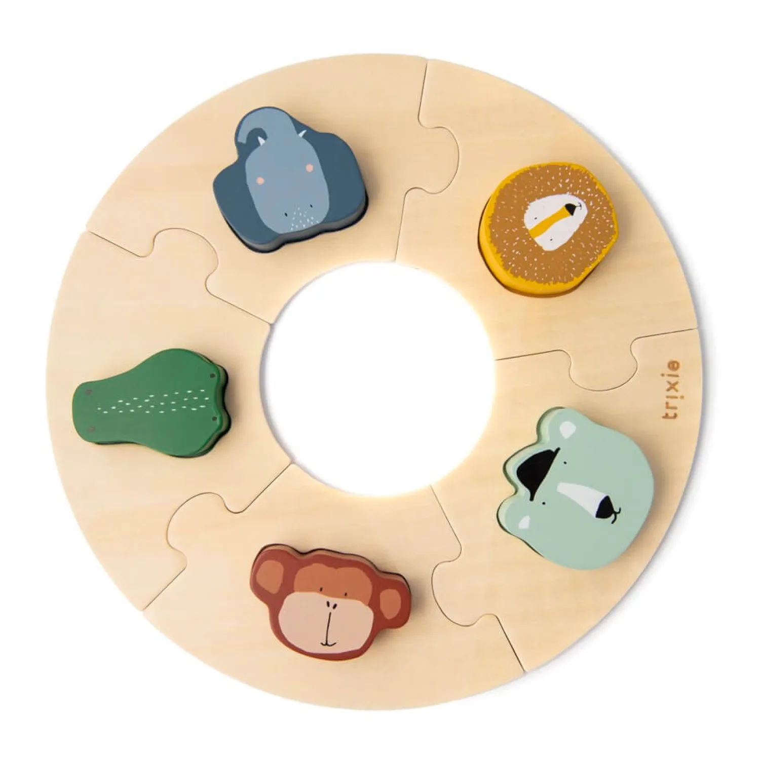 12M+|3 Lata + | Trixie Drewniane okrągłe puzzle ze zwierzątkami