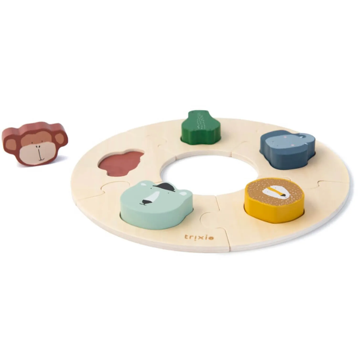 12M+|3 Lata + | Trixie Drewniane okrągłe puzzle ze zwierzątkami