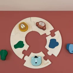 12M+|3 Lata + | Trixie Drewniane okrągłe puzzle ze zwierzątkami