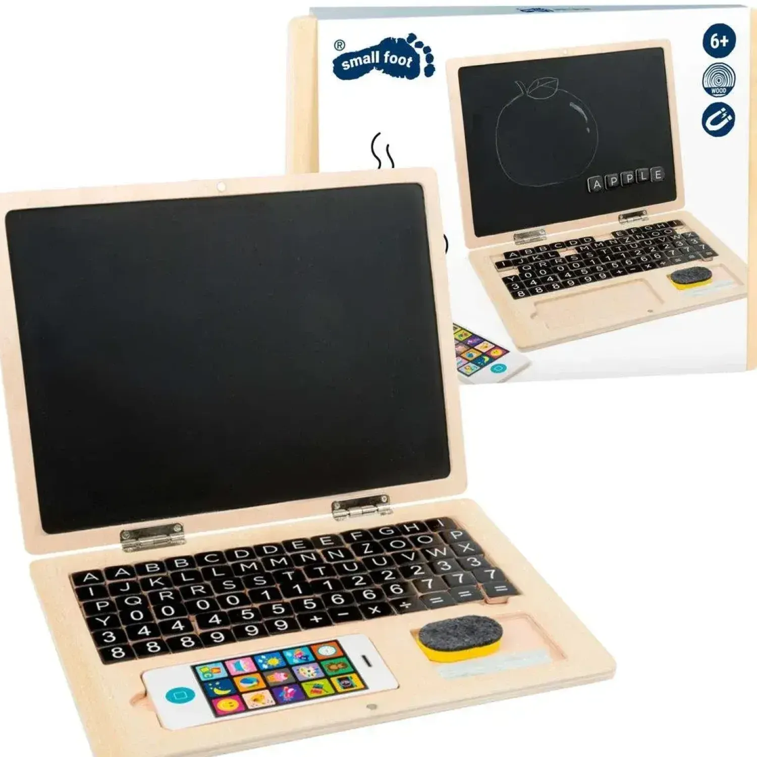 6 Lat+|7 Lat+ | Small Foot Drewniany laptop z tablicą magnetyczną