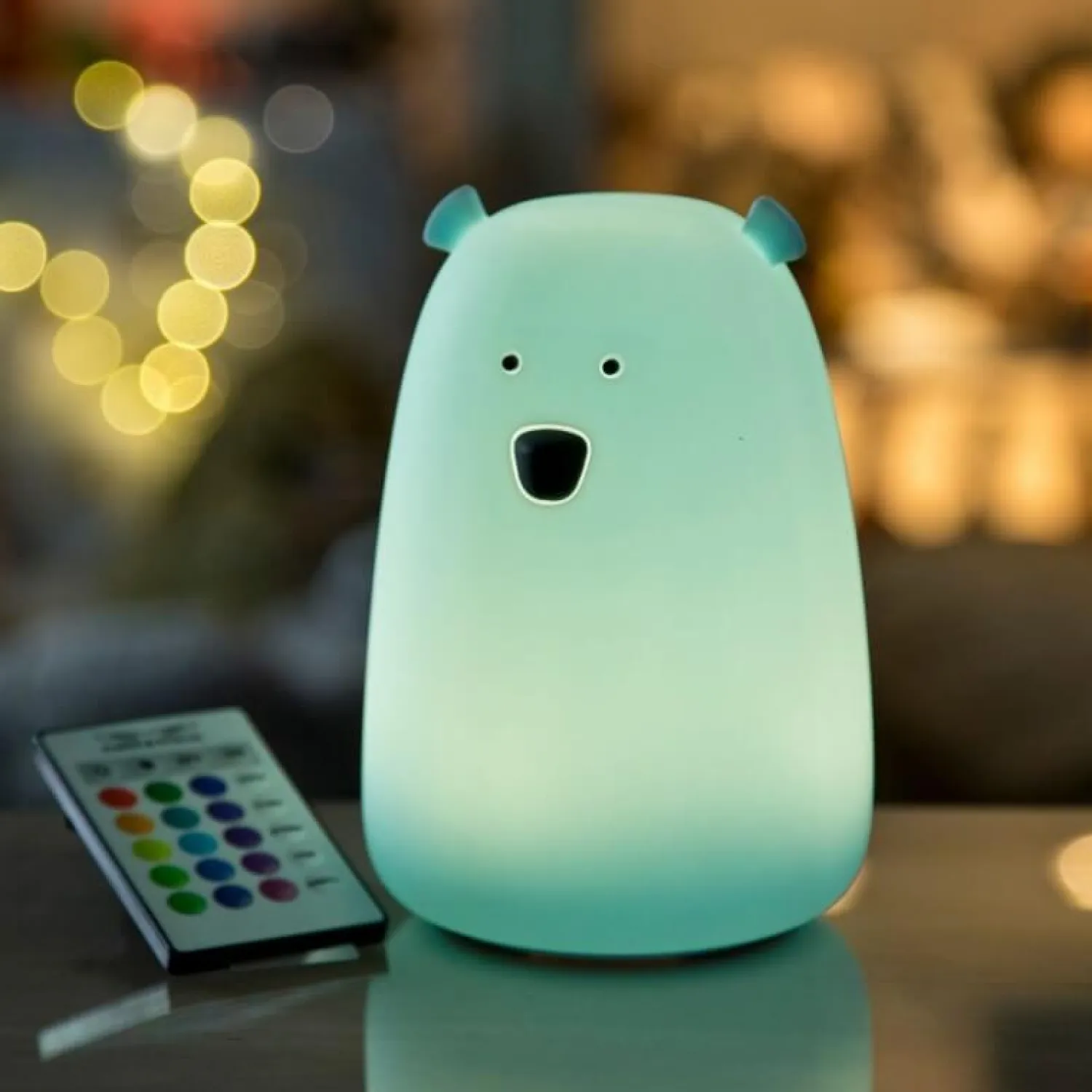 Lampki Nocne|Lampki Nocne | Rabbit&Friends Duża lampka led z PILOTEM MIŚ NIEBIESKI bezpieczna dla Twojego dziecka