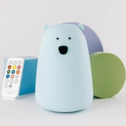 Lampki Nocne|Lampki Nocne | Rabbit&Friends Duża lampka led z PILOTEM MIŚ NIEBIESKI bezpieczna dla Twojego dziecka