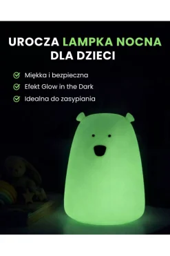 Lampki Nocne|Lampki Nocne | Rabbit&Friends Duża lampka silikonowa z pilotem - Miś świecący w ciemności