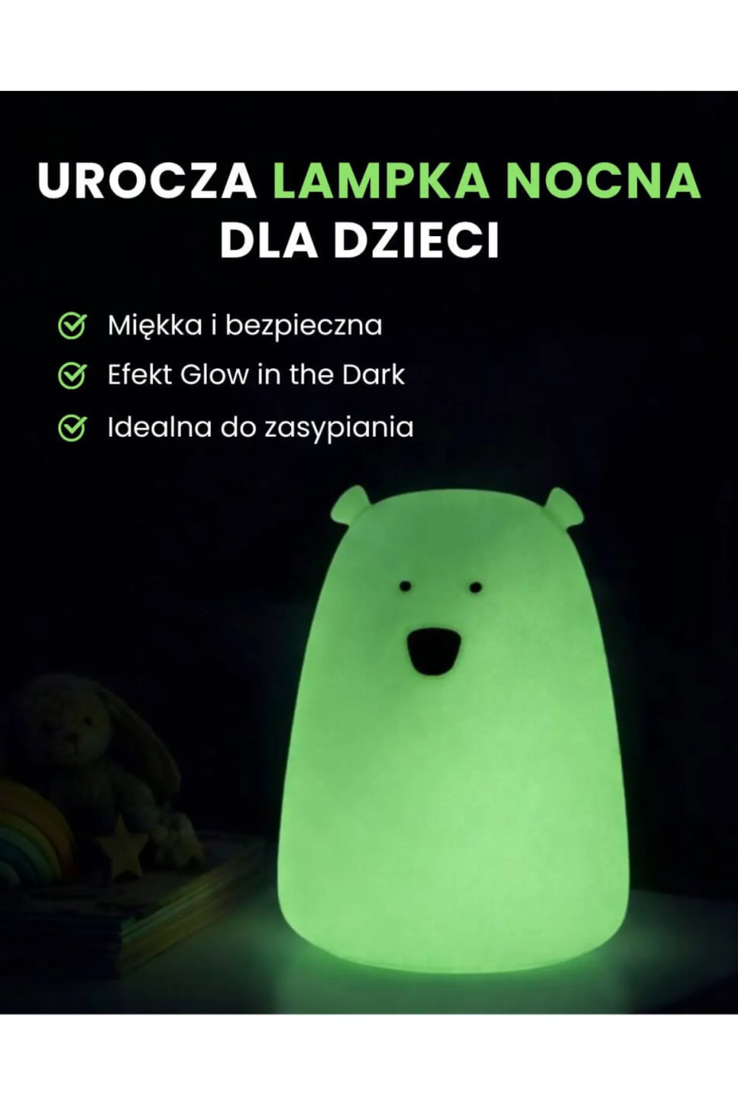Lampki Nocne|Lampki Nocne | Rabbit&Friends Duża lampka silikonowa z pilotem - Miś świecący w ciemności