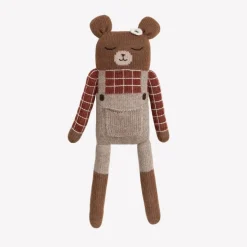 Misie|Przytulanki | Main Sauvage Duży dziergany miś z wełny alpaki - sienna plaid shirt